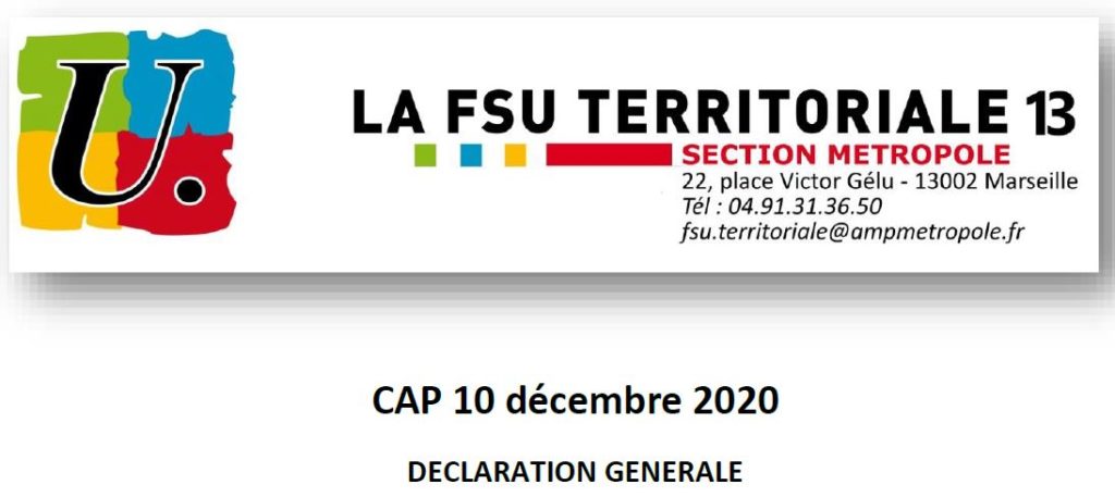 Déclaration générale de la CAP du 10/12/2020